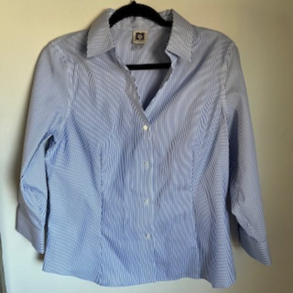 Anne Klein Blue Striped Button Down Shirt